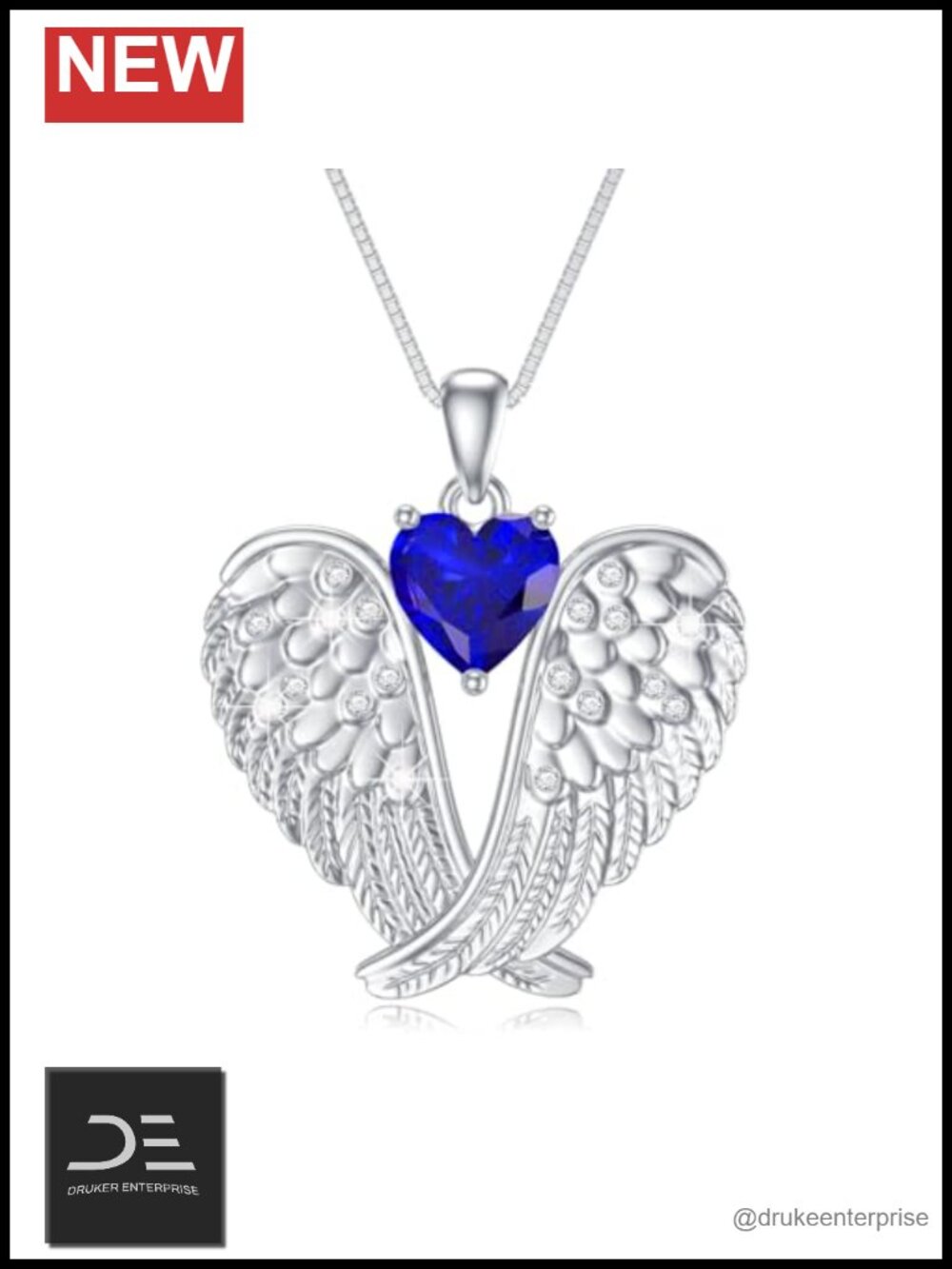 Sterling Silver Angel Wings Birthstone Necklace for Women